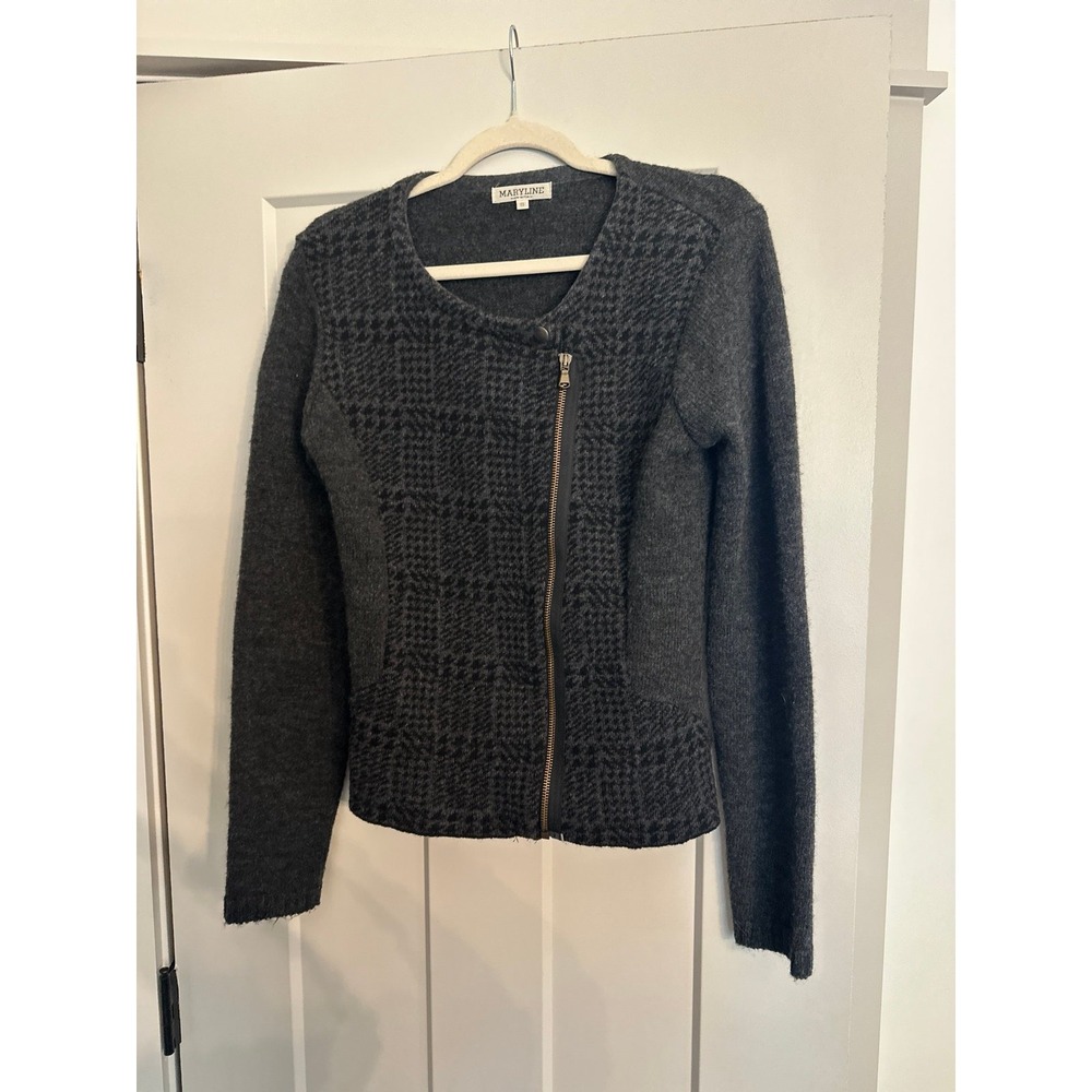 Wool Sweater Made in Italy Grey & Black Zip Front Cardigan
